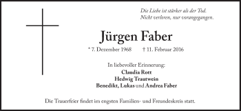 Traueranzeige von Jürgen Faber von Süddeutsche Zeitung