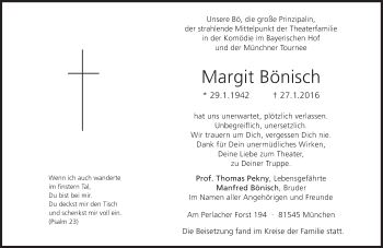 Traueranzeige von Margit Bönisch von Süddeutsche Zeitung