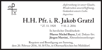 Traueranzeige von Jakob Gratzl von Süddeutsche Zeitung