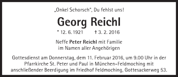 Traueranzeige von Georg Reichl von Süddeutsche Zeitung