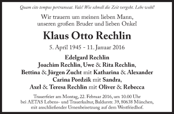 Traueranzeige von Klaus Otto Rechlin von Süddeutsche Zeitung
