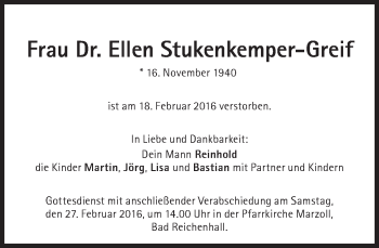 Traueranzeige von Ellen Stukenkemper-Greif von Süddeutsche Zeitung