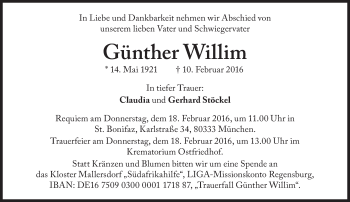 Traueranzeige von Günther Willim von Süddeutsche Zeitung