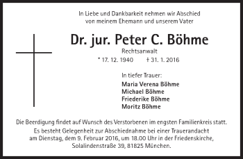 Traueranzeige von Peter Böhme von Süddeutsche Zeitung