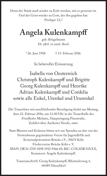 Traueranzeige von Angela Kulenkampff von Süddeutsche Zeitung