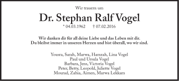 Traueranzeige von Ralf Vogel von Süddeutsche Zeitung