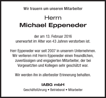 Traueranzeige von Michael Eppeneder von Süddeutsche Zeitung