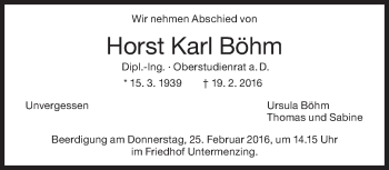 Traueranzeige von Horst Karl Böhm von Süddeutsche Zeitung