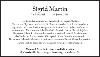 Traueranzeige von Sigrid Martin von Süddeutsche Zeitung