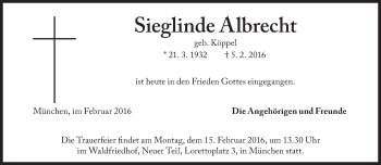 Traueranzeige von Sieglinde Albrecht von Süddeutsche Zeitung