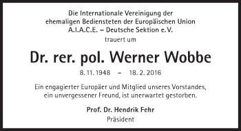 Traueranzeige von Werner Wobbe von Süddeutsche Zeitung