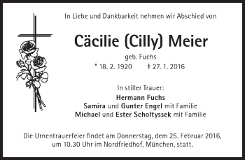Traueranzeige von Cäcilie Meier von Süddeutsche Zeitung