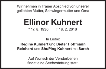 Traueranzeige von Ellinor Kuhnert von Süddeutsche Zeitung