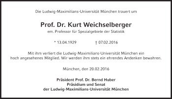 Traueranzeige von Kurt Weichselberger von Süddeutsche Zeitung