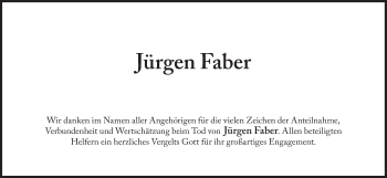 Traueranzeige von Jürgen Faber von Süddeutsche Zeitung