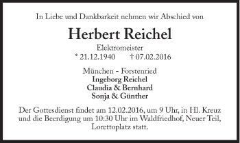 Traueranzeige von Herbert Reichel von Süddeutsche Zeitung