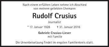 Traueranzeige von Rudolf Crusius von Süddeutsche Zeitung