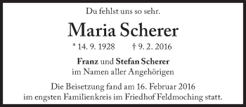 Traueranzeige von Maria Scherer von Süddeutsche Zeitung