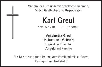 Traueranzeige von Karl Greul von Süddeutsche Zeitung