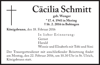Traueranzeige von Cäcilia Schmitt von Süddeutsche Zeitung