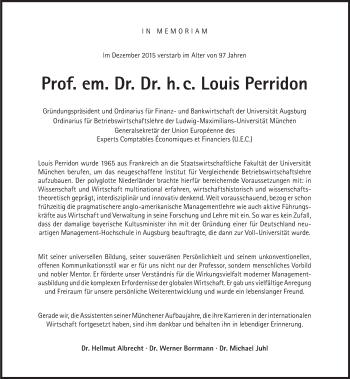 Traueranzeige von Louis Perridon von Süddeutsche Zeitung