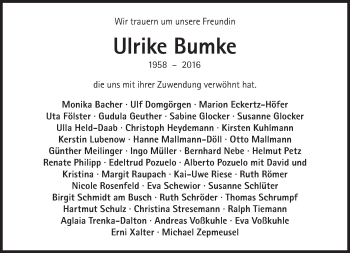Traueranzeige von Ulrike Bumke von Süddeutsche Zeitung