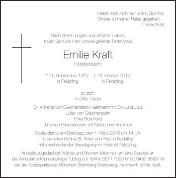 Traueranzeige von Emilie Kraft von Süddeutsche Zeitung