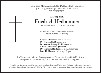 Traueranzeige von Friedrich Heilbronner von Süddeutsche Zeitung