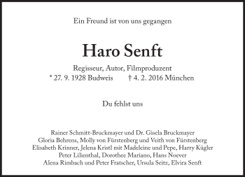 Traueranzeige von Haro Senft von Süddeutsche Zeitung