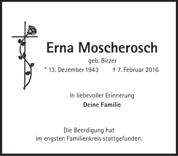 Traueranzeige von Erna Moscherosch von Süddeutsche Zeitung