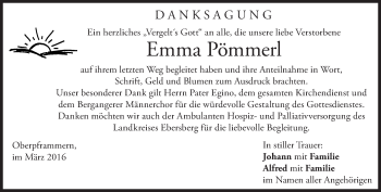 Traueranzeige von Emma Pömmerl von Süddeutsche Zeitung