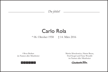 Traueranzeige von Carlo Rola von Süddeutsche Zeitung