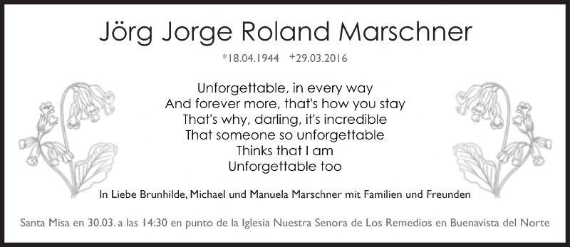  Traueranzeige für Jörg Jorge Roland Marschner vom 30.03.2016 aus Süddeutsche Zeitung