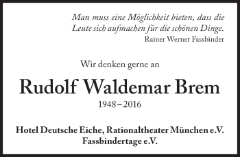 Traueranzeige von Rudolf Waldemar Brem  von Süddeutsche Zeitung