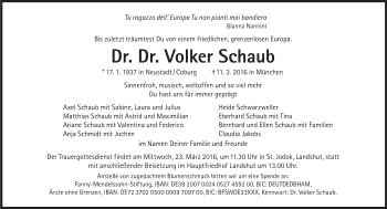 Traueranzeige von Volker Schaub von Süddeutsche Zeitung