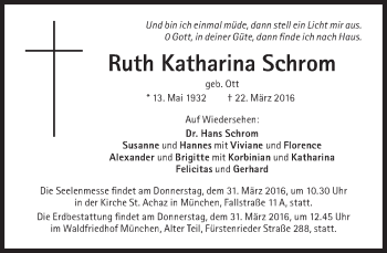 Traueranzeige von Ruth Katharina Schrom von Süddeutsche Zeitung