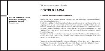 Traueranzeige von Bertold Kamm von Süddeutsche Zeitung