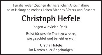 Traueranzeige von Christoph Hefele von Süddeutsche Zeitung