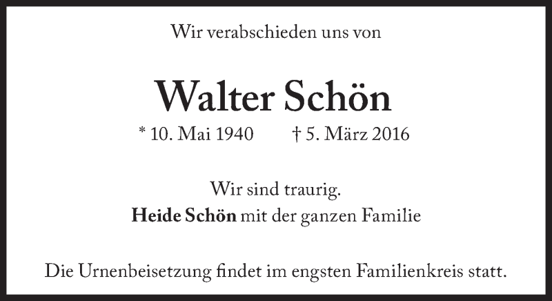  Traueranzeige für Walter Schön vom 07.03.2016 aus Süddeutsche Zeitung