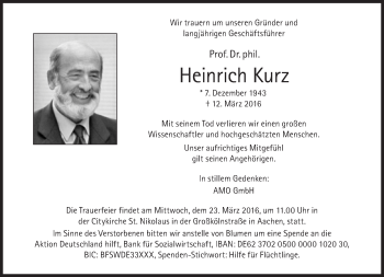 Traueranzeige von Heinrich Kurz von Süddeutsche Zeitung