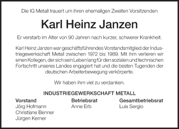 Traueranzeige von Karl Heinz Janzen von Süddeutsche Zeitung