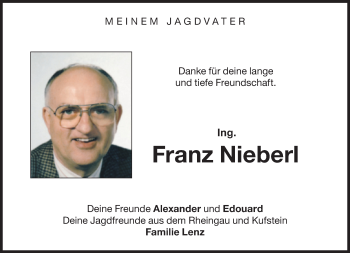 Traueranzeige von Franz Nieberl von Süddeutsche Zeitung