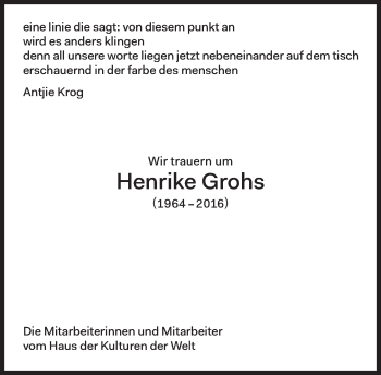 Traueranzeige von Henrike Grohs von Süddeutsche Zeitung