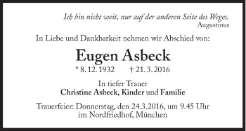 Traueranzeige von Eugen Asbeck von Süddeutsche Zeitung