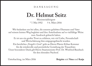 Traueranzeige von Helmut Seitz von Süddeutsche Zeitung