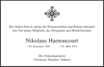 Traueranzeige von Nikolaus Harnoncourt von Süddeutsche Zeitung