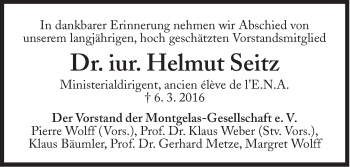 Traueranzeige von Helmut Seitz von Süddeutsche Zeitung