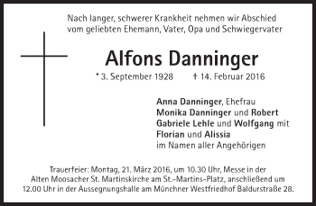 Traueranzeige von Alfons Danninger von Süddeutsche Zeitung