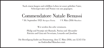 Traueranzeige von Natale Benussi von Süddeutsche Zeitung