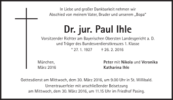 Traueranzeige von Paul Ihle von Süddeutsche Zeitung